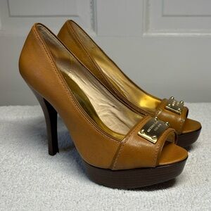 Michael Kors - Caramel Leather Peep-Toe Platform Heels